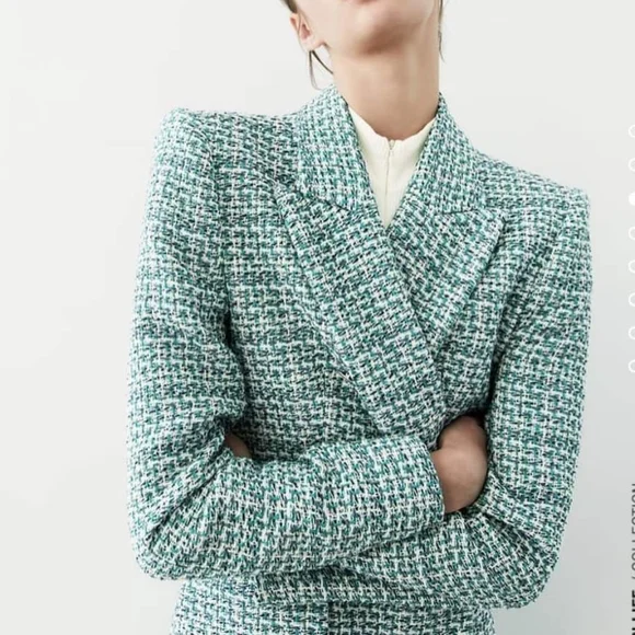 Zara textured tweed double breasted blazer size S - Picture 13 of 14